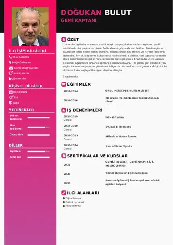 Gemi Kaptanı CV Örnekleri cv indir